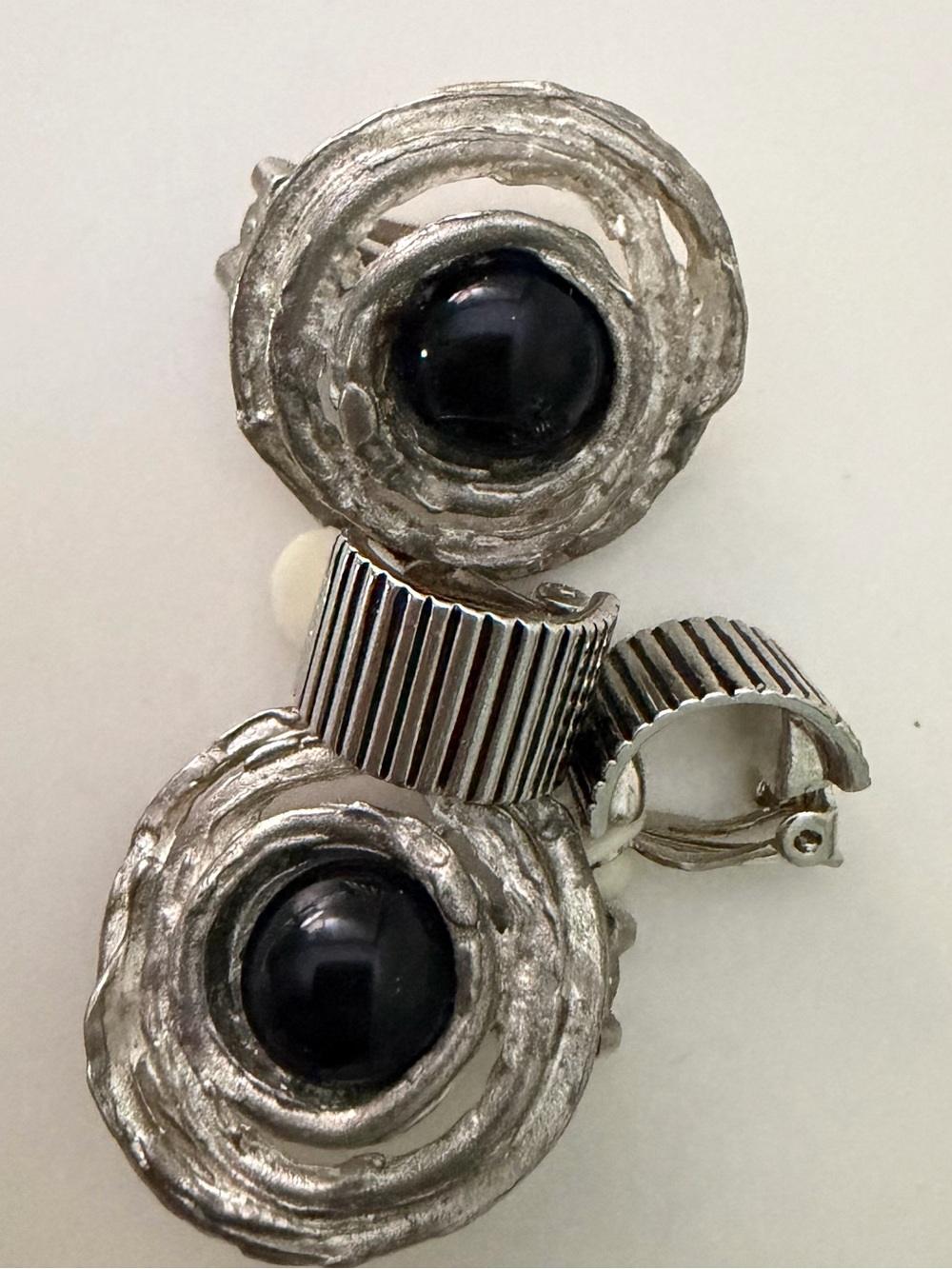 TWO Pair of Silver & Black Clip-on Earrings Ralph Lauren and ???